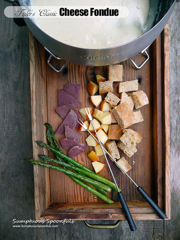 Tyler's Classic Cheese Fondue ~ Sumptuous Spoonfuls #cheese #fondue #recipe #TylerFlorence #YUM!