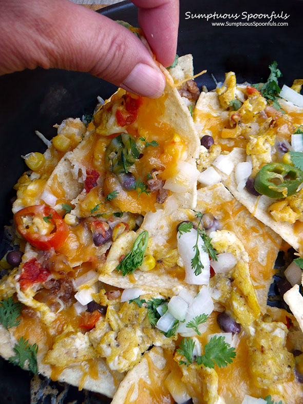 Breakfast Nachos Supreme ~ Sumptuous Spoonfuls #fun #Mexican #breakfast #recipe