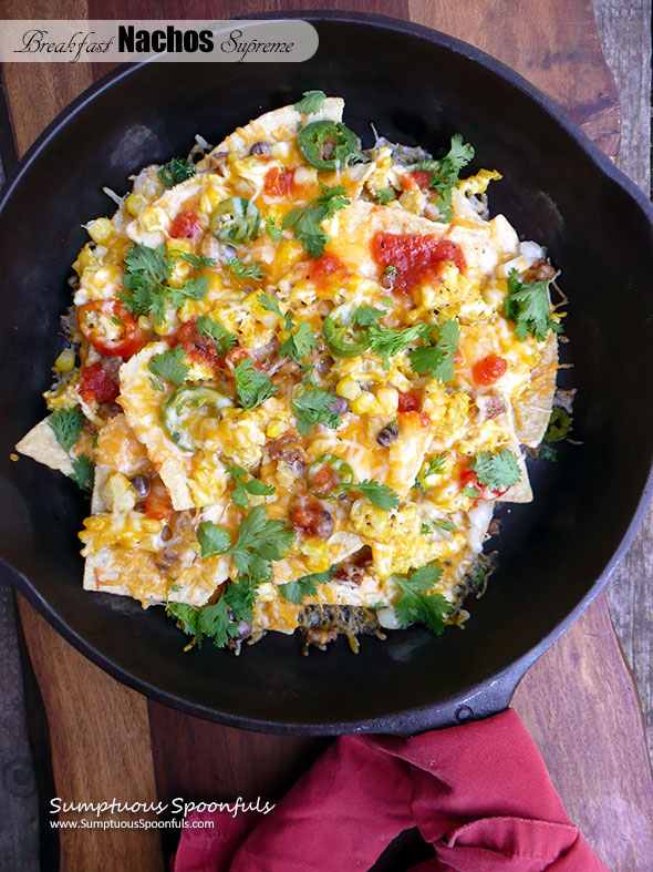 Breakfast Nachos Supreme ~ Sumptuous Spoonfuls #fun #Mexican #breakfast #recipe