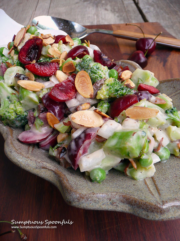 Cherry Almond Broccoli Salad ~ Sumptuous Spoonfuls #easy #summer #potluck #salad #recipe