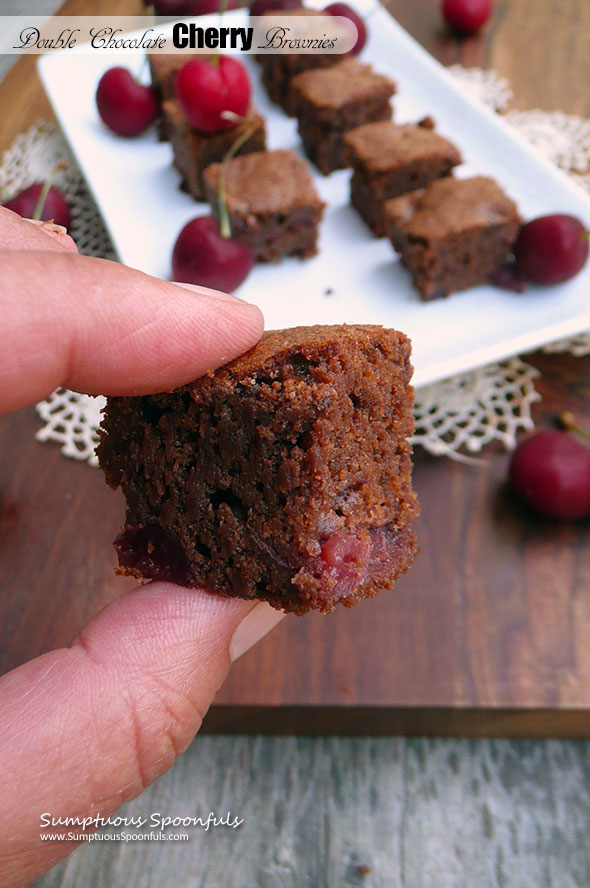 Double Chocolate Cherry Brownies ~ Sumptuous Spoonfuls #cherry #brownie #recipe