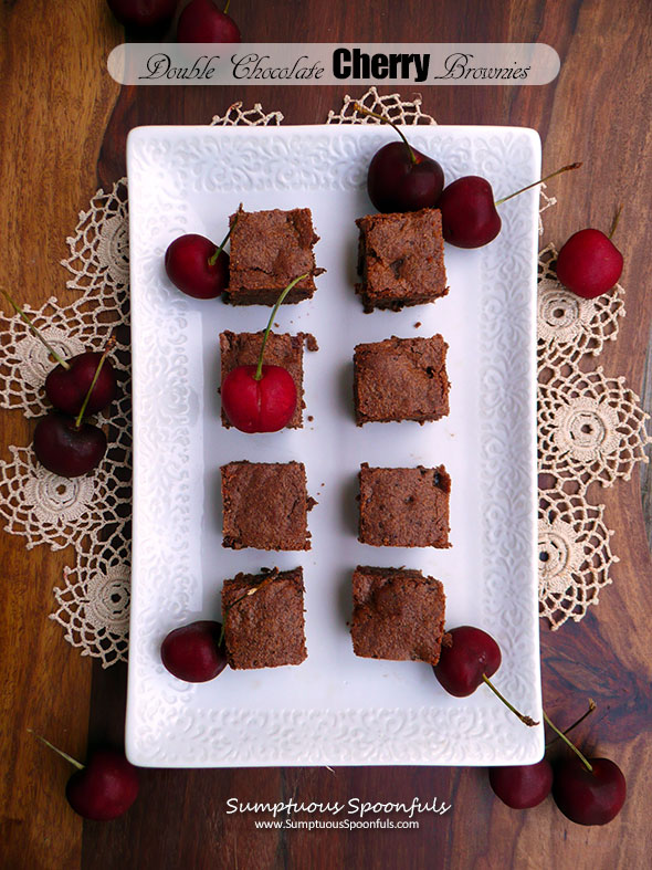 Double Chocolate Cherry Brownies ~ Sumptuous Spoonfuls #cherry #brownie #recipe