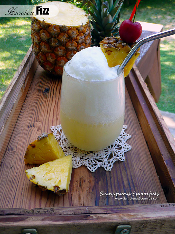 Hawaiian Fizz ~ Sumptuous Spoonfuls #cocktail #mocktail #coconut #pineapple #drink #recipe