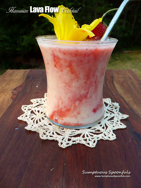 Hawaiian Lava Flow Cocktail ~ Sumptuous Spoonfuls #frozen #tropical #Hawaiian #cocktail #recipe