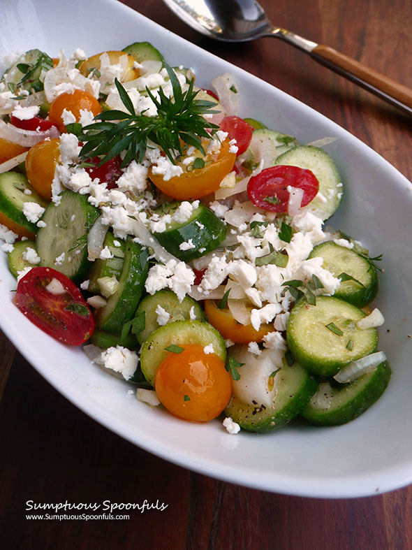 Mediterranean Cucumber Tomato Salad ~ Sumptuous Spoonfuls #light #easy #summer #salad #recipe