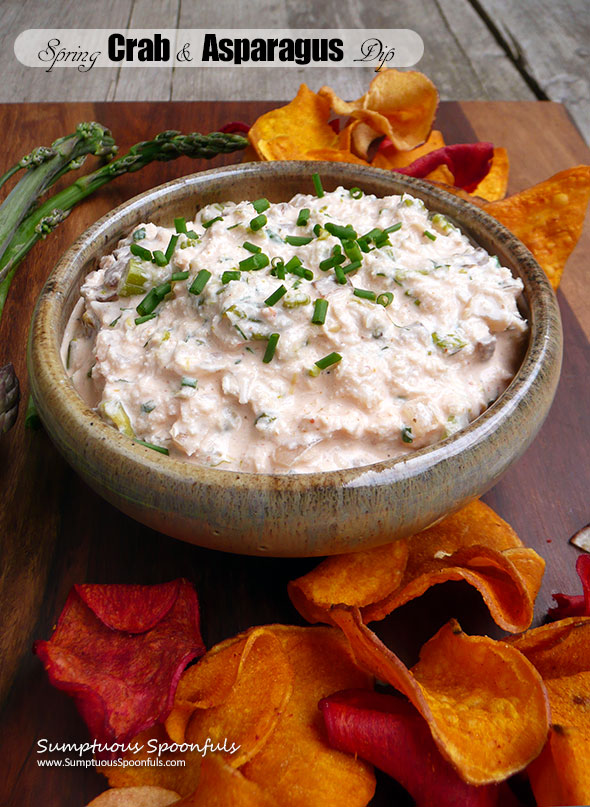 Spring Crab & Asparagus Dip ~ Sumptuous Spoonfuls #crab #asparagus #dip #recipe