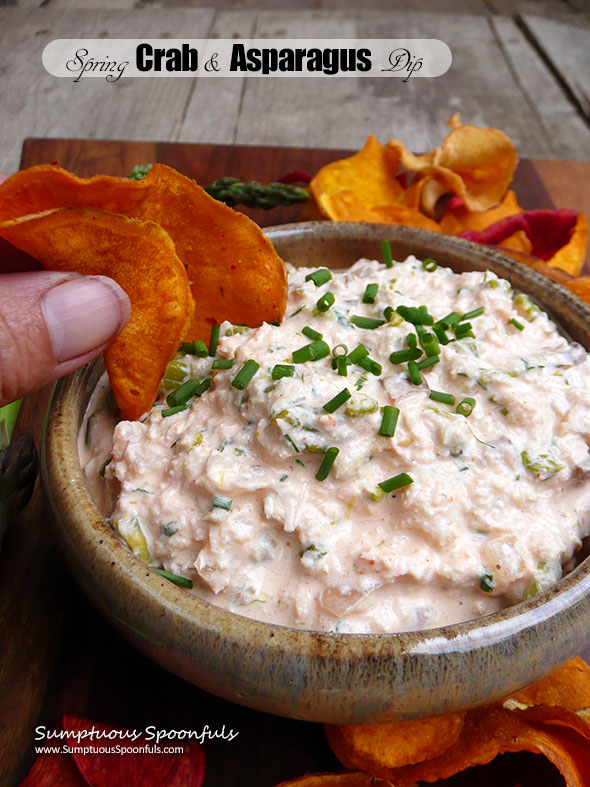 Spring Crab & Asparagus Dip ~ Sumptuous Spoonfuls #crab #asparagus #dip #recipe