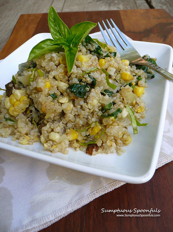 Basil Spinach & Corn Quinoa ~ Sumptuous Spoonfuls #vegetarian #glutenfree #quinoa #recipe