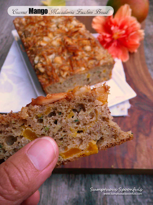 Coconut Mango Macadamia Zucchini Bread ~ Sumptuous Spoonfuls #tropical #zucchini #bread #recipe