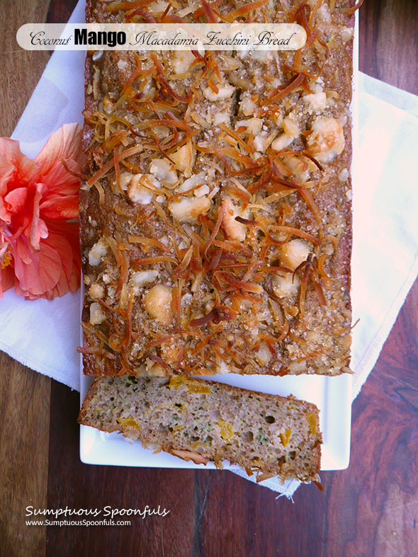 Coconut Mango Macadamia Zucchini Bread ~ Sumptuous Spoonfuls #tropical #zucchini #bread #recipe