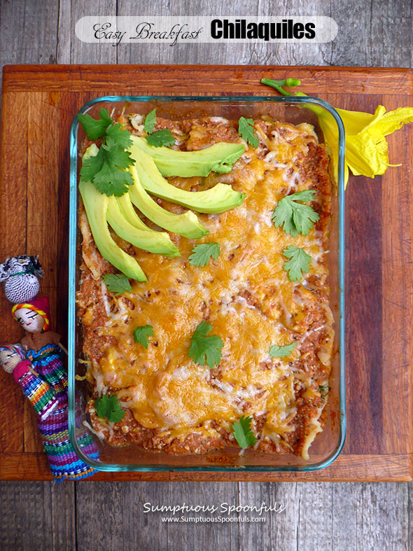 Easy Breakfast Chilaquiles ~ Sumptuous Spoonfuls #Mexican #breakfast #casserole #recipe