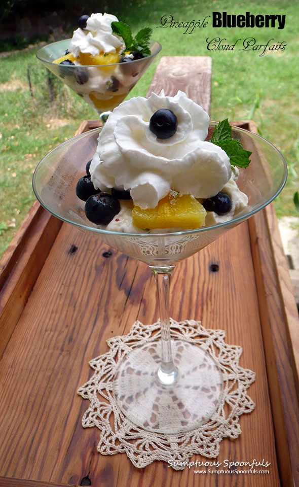 Pineapple Blueberry Cloud Parfaits ~ Sumptuous Spoonfuls #light #fruity #summer #dessert #recipe