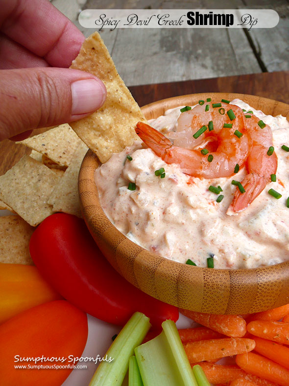 Spicy Devil Creole Shrimp Dip ~ Sumptuous Spoonfuls #spicy #shrimp #dip #recipe