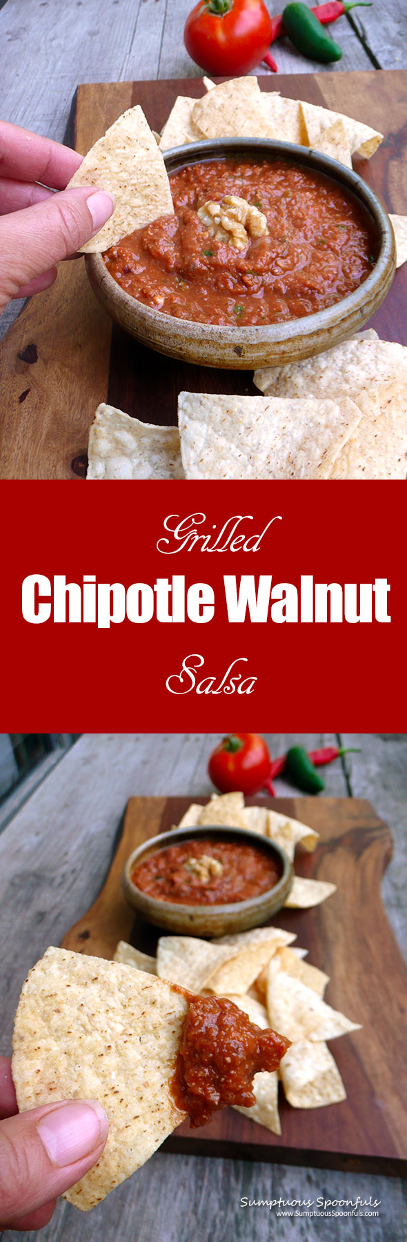 Grilled Chipotle Walnut Salsa ~ Sumptuous Spoonfuls #spicy #smoky #salsa #recipe