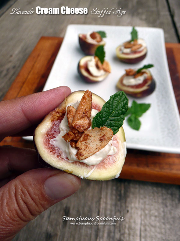 Lavender Cream Cheese Stuffed Figs ~ Sumptuous Spoonfuls #lavender #creamcheese #figs #recipe