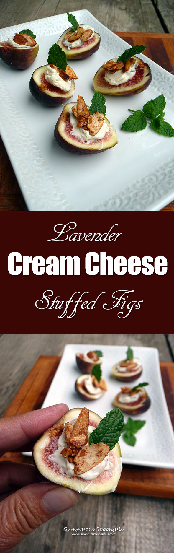 Lavender Cream Cheese Stuffed Figs ~ Sumptuous Spoonfuls #lavender #creamcheese #figs #recipe