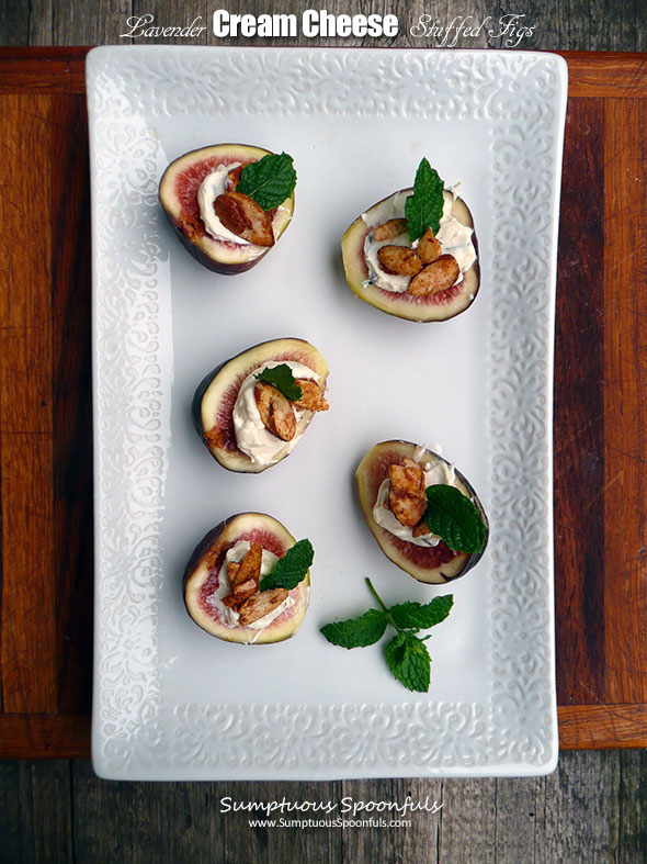 Lavender Cream Cheese Stuffed Figs ~ Sumptuous Spoonfuls #lavender #creamcheese #figs #recipe