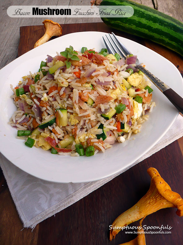 Bacon Mushroom Zucchini Fried Rice ~ Sumptuous Spoonfuls #bacon #zucchini #friedrice #recipe