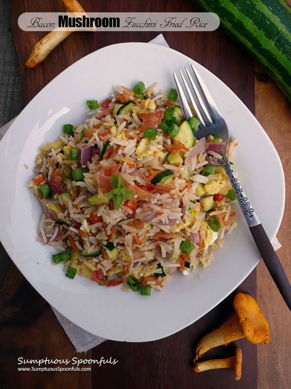 Bacon Mushroom Zucchini Fried Rice ~ Sumptuous Spoonfuls #bacon #zucchini #friedrice #recipe