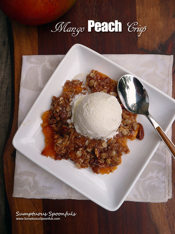 Mango Peach Crisp ~ Sumptuous Spoonfuls #easy #peach #tropical #dessert #recipe