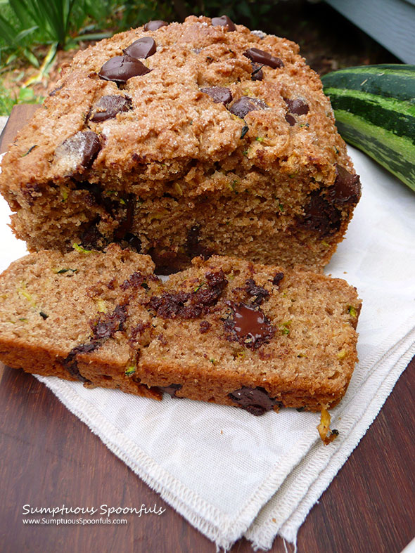 Peanut Butter Chocolate Chip Zucchini Bread ~ Sumptuous Spoonfuls #zucchini #bread #recipe