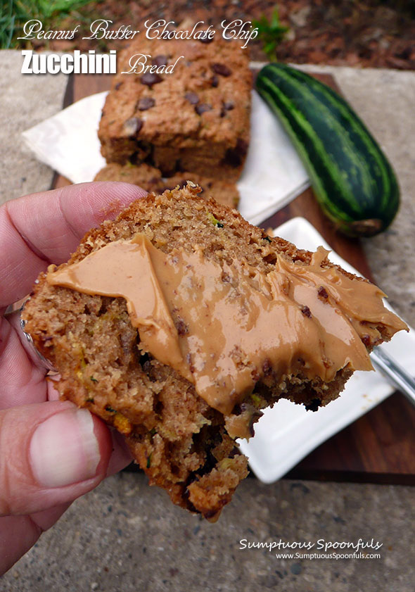 Peanut Butter Chocolate Chip Zucchini Bread ~ Sumptuous Spoonfuls #zucchini #bread #recipe