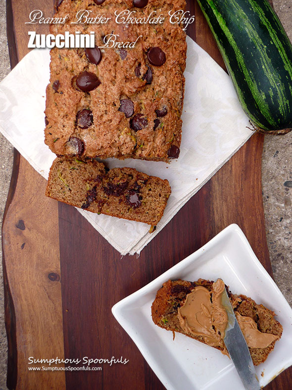 Peanut Butter Chocolate Chip Zucchini Bread ~ Sumptuous Spoonfuls #zucchini #bread #recipe