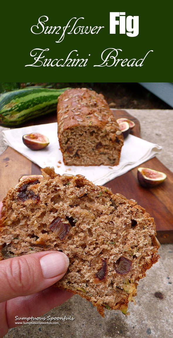 Sunflower Fig Zucchini Bread ~ Sumptuous Spoonfuls #yogurt #wholewheat #zucchini #bread #recipe