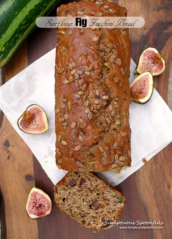 Sunflower Fig Zucchini Bread ~ Sumptuous Spoonfuls #yogurt #wholewheat #zucchini #bread #recipe