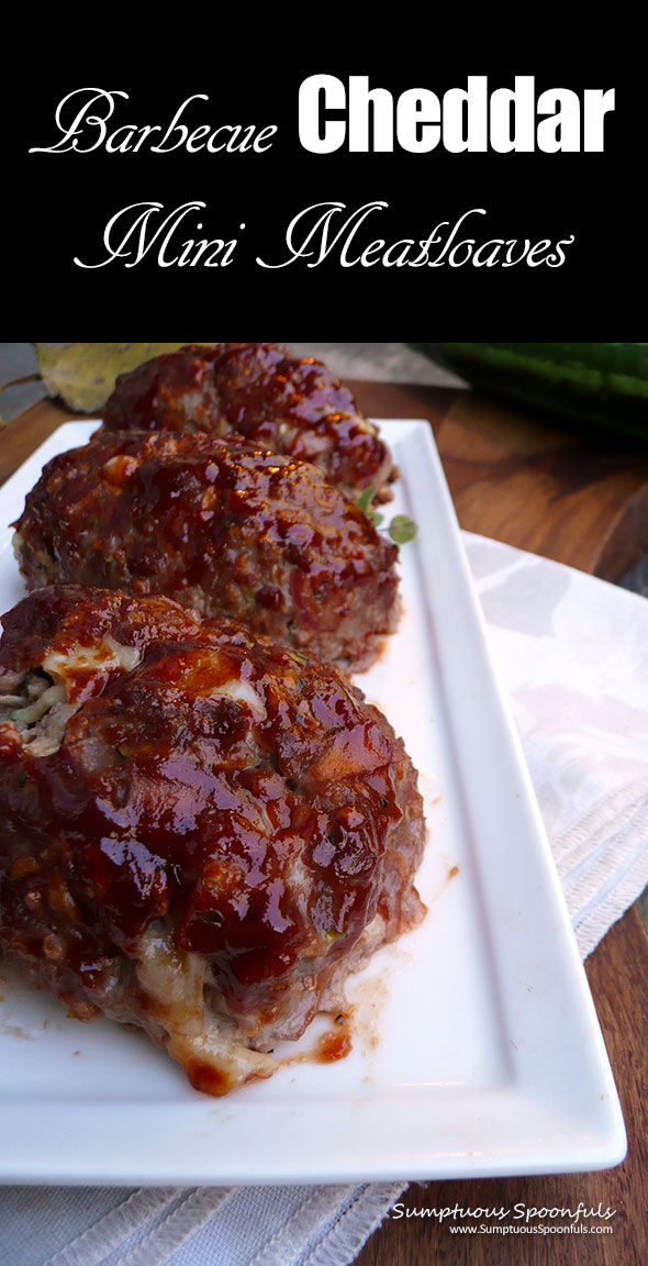 Barbecue Cheddar Mini Meatloaves ~ Sumptuous Spoonfuls #kidfriendly #meatloaf #recipe