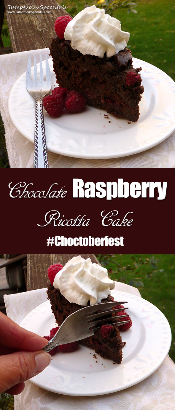 Chocolate Raspberry Ricotta Cake ~ Sumptuous Spoonfuls #choctoberfest #cake #recipe