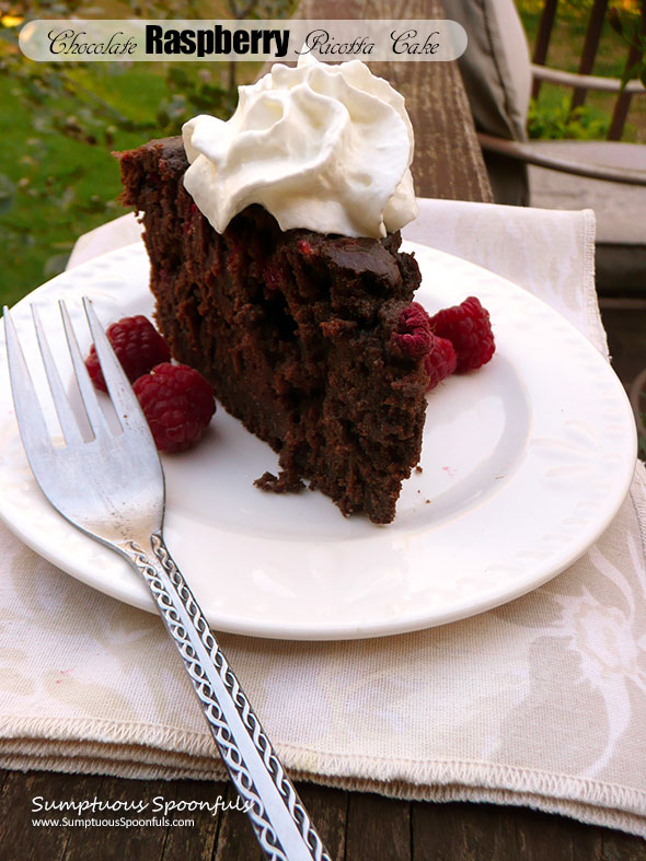 Chocolate Raspberry Ricotta Cake ~ Sumptuous Spoonfuls #choctoberfest #cake #recipe