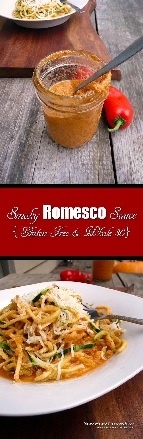 Smoky Romesco Sauce (Gluten free & Whole 30) ~ Sumptuous Spoonfuls #healthy #sauce #recipe