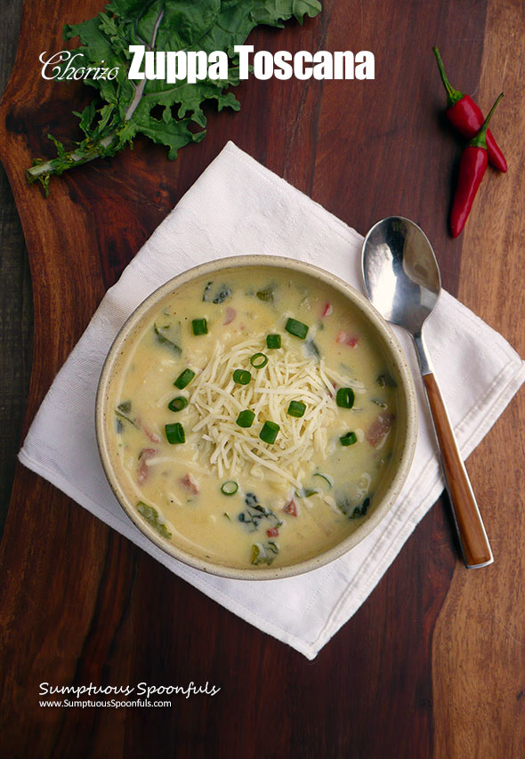 Spicy Chorizo Zuppa Toscana ~ Sumptuous Spoonfuls #sausage #kale #soup #recipe