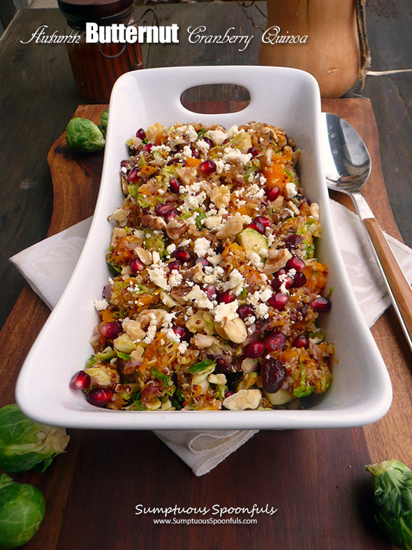 Autumn Butternut Cranberry Quinoa with Shaved Brussels Sprouts ~ Sumptuous Spoonfuls #holiday #recipe