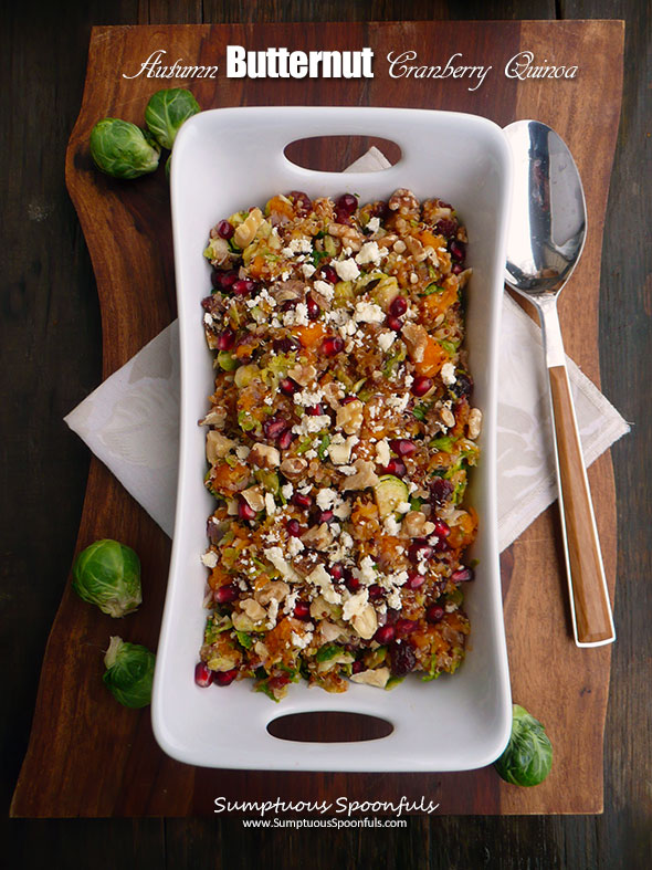 Autumn Butternut Cranberry Quinoa with Shaved Brussels Sprouts ~ Sumptuous Spoonfuls #holiday #recipe