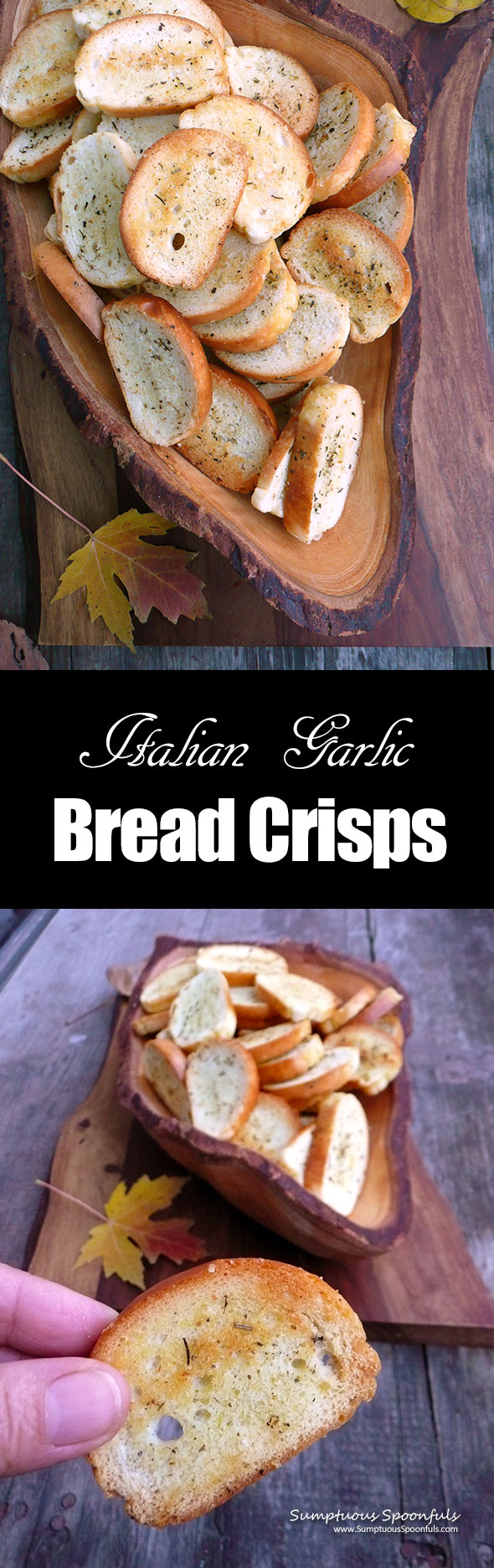 Italian Garlic Bread Crisps ~ Sumptuous Spoonfuls #easy #crunchy #snack #recipe