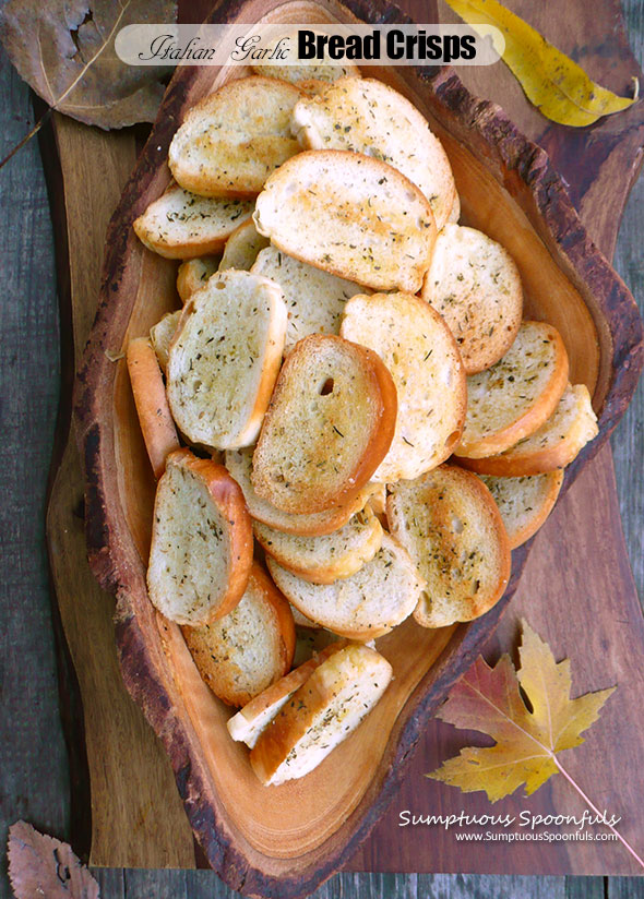 Italian Garlic Bread Crisps ~ Sumptuous Spoonfuls #easy #crunchy #snack #recipe