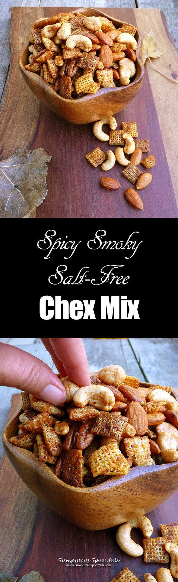 Spicy Smoky Salt-Free Chex Mix ~ Sumptuous Spoonfuls #healthy #snackmix #recipe