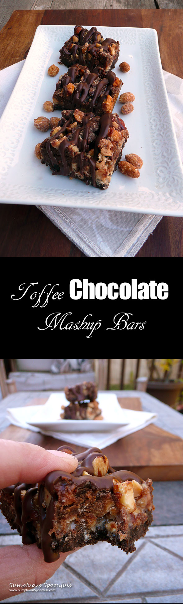 Toffee Chocolate Mashup Bars ~ Sumptuous Spoonfuls 7-Layer #chocolate #PB #7Layer #Bars