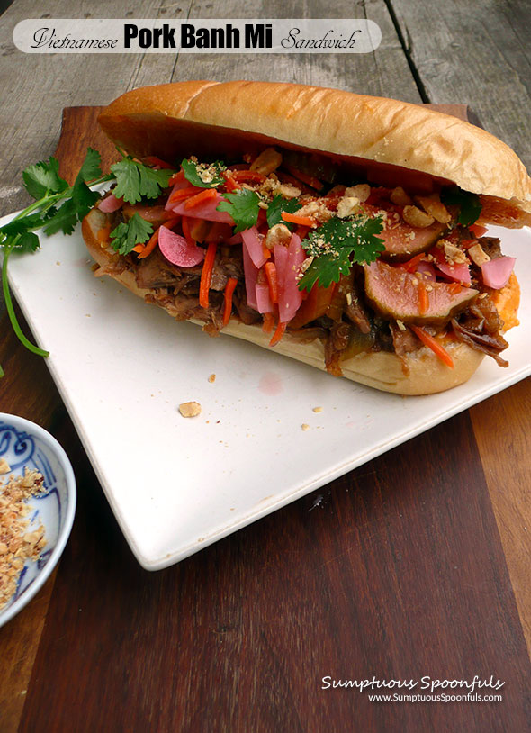 Vietnamese Pork Banh Mi Sandwiches ~ Sumptuous Spoonfuls #Asian #Pork #Sandwich #recipe