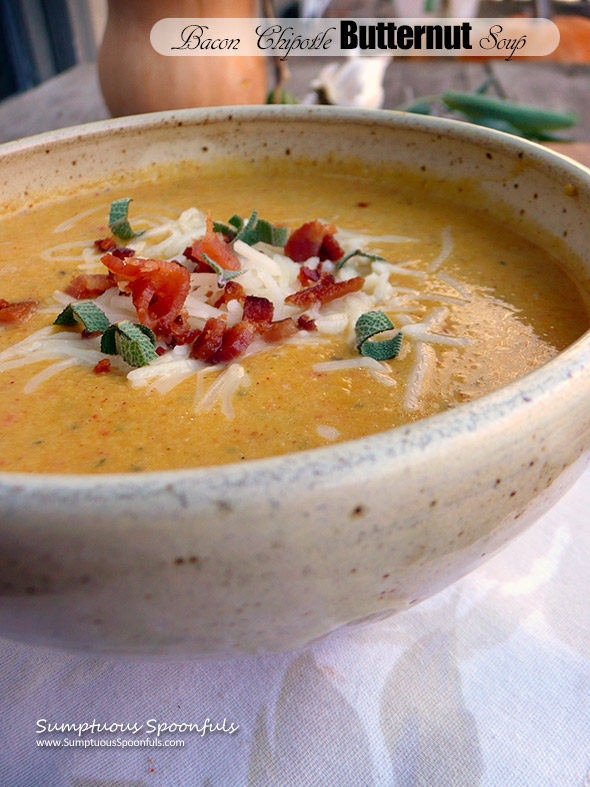 Bacon Chipotle Butternut Soup ~ Sumptuous Spoonfuls #savory #squash #soup #recipe