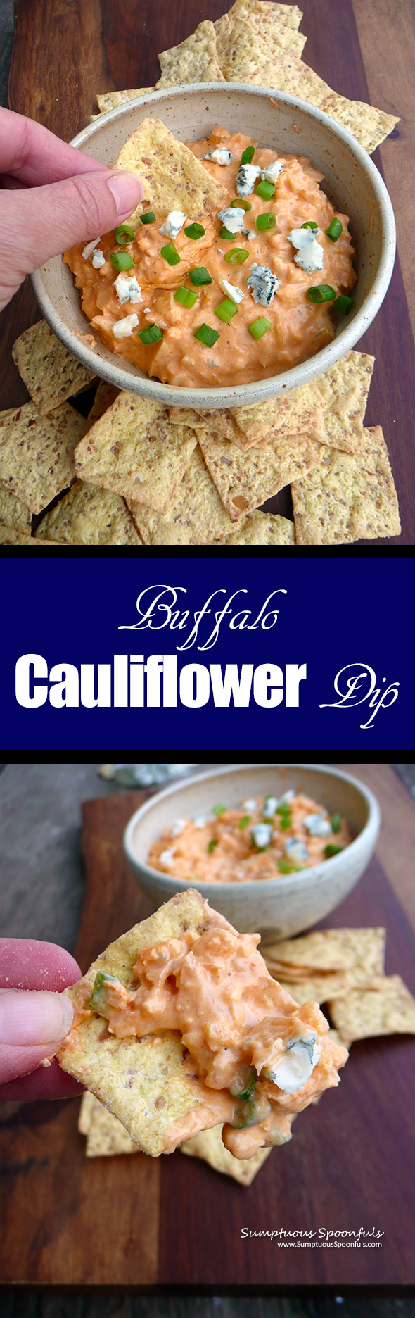 Buffalo Blue Cheese Cauliflower Dip ~ Sumptuous Spoonfuls #healthy #buffalo #dip #recipe