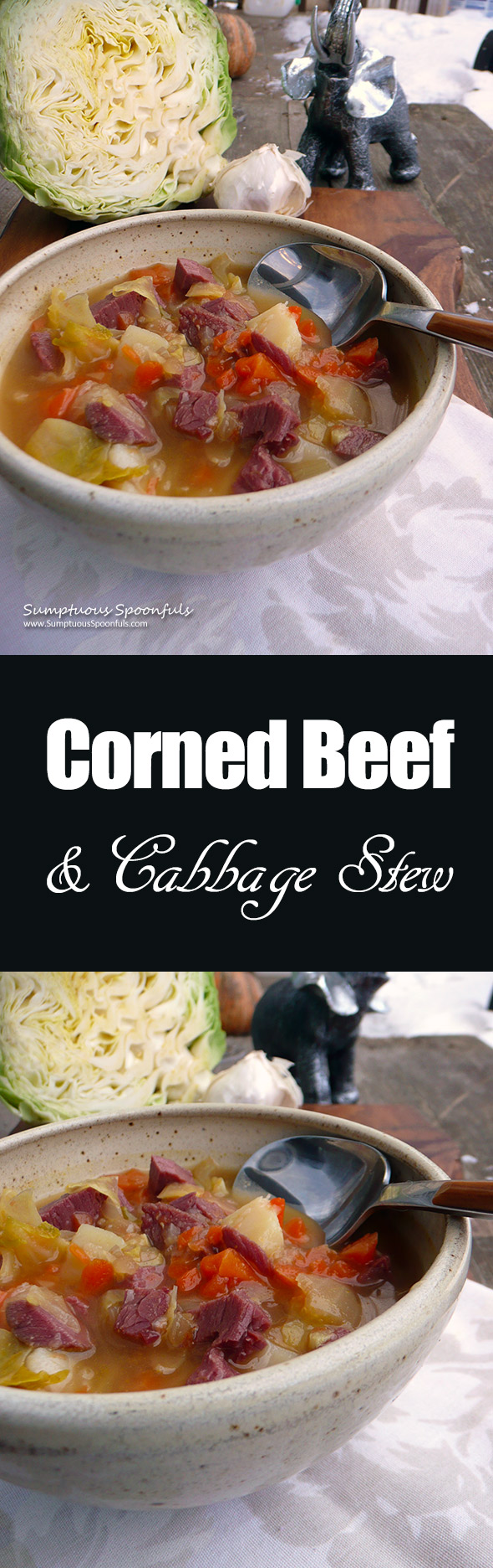 Corned Beef & Cabbage Stew ~ Sumptuous Spoonfuls #cornedbeef #cabbage #potato #stew #recipe