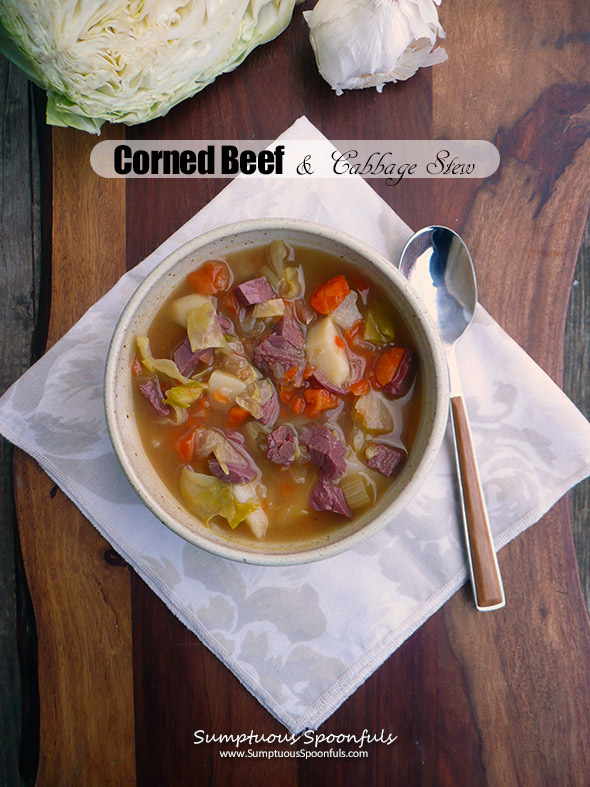 Corned Beef & Cabbage Stew ~ Sumptuous Spoonfuls #cornedbeef #cabbage #potato #stew #recipe
