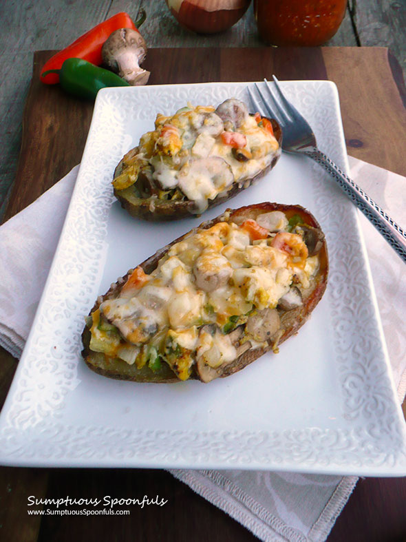 Denver Omelet Stuffed Potato Skins ~ Sumptuous Spoonfuls #breakfast #potato #skins #recipe