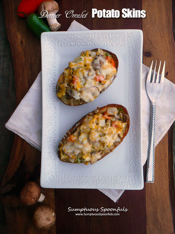 Denver Omelet Stuffed Potato Skins ~ Sumptuous Spoonfuls #breakfast #potato #skins #recipe