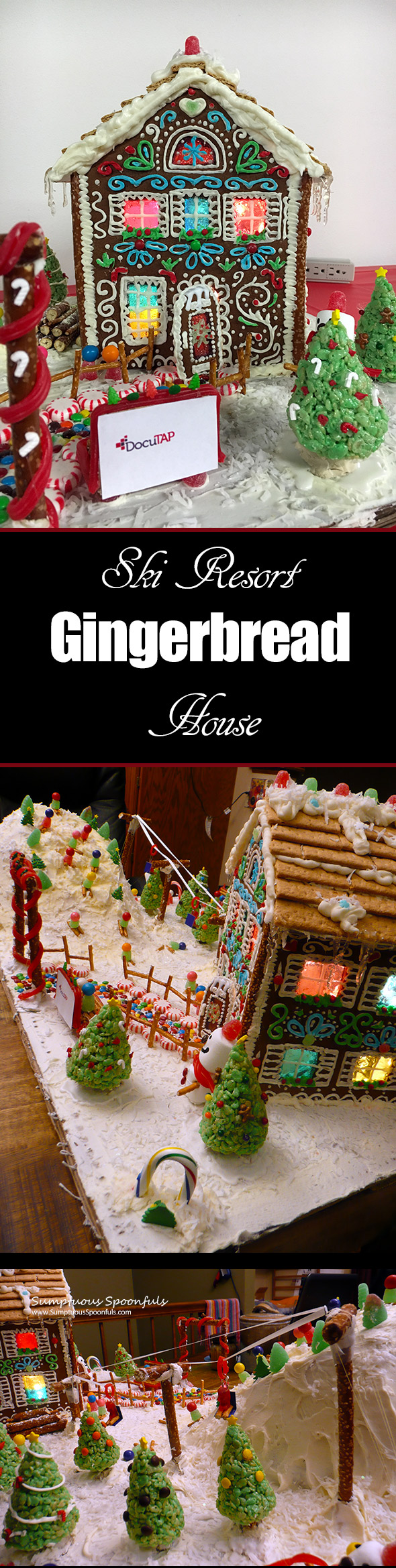 Ski Resort Gingerbread House ~ Sumptuous Spoonfuls gingerbread house journey