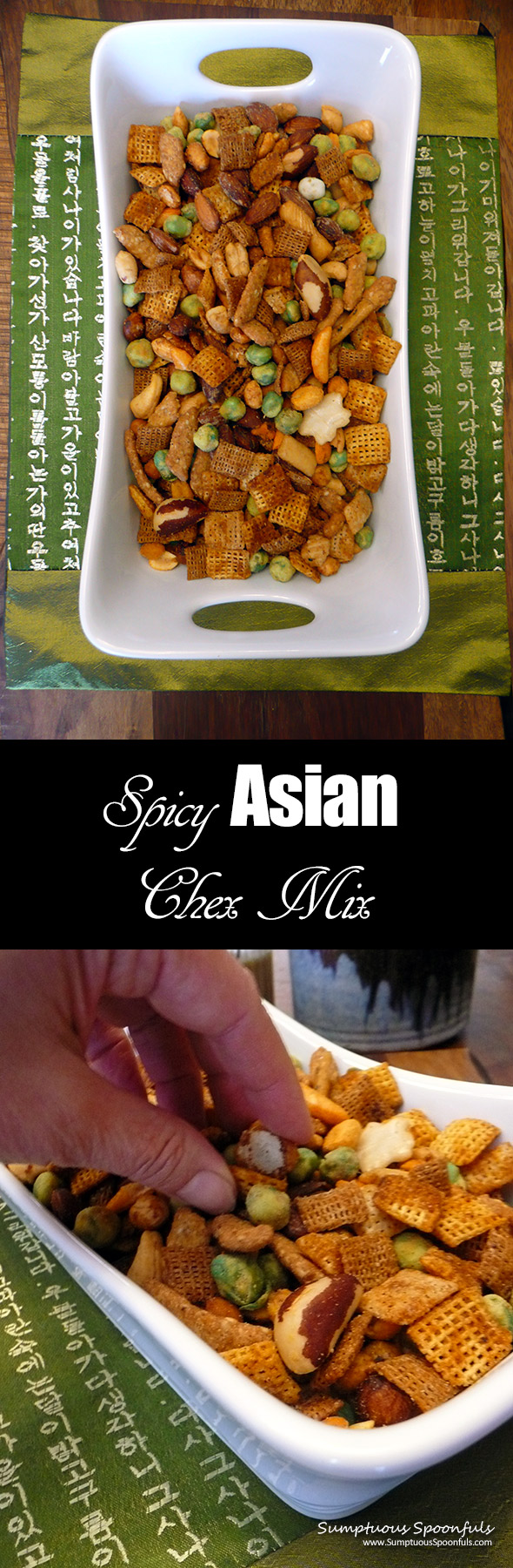 Spicy Asian Chex Mix ~ Sumptuous Spoonfuls #Asian #hot #snack #mix #recipe