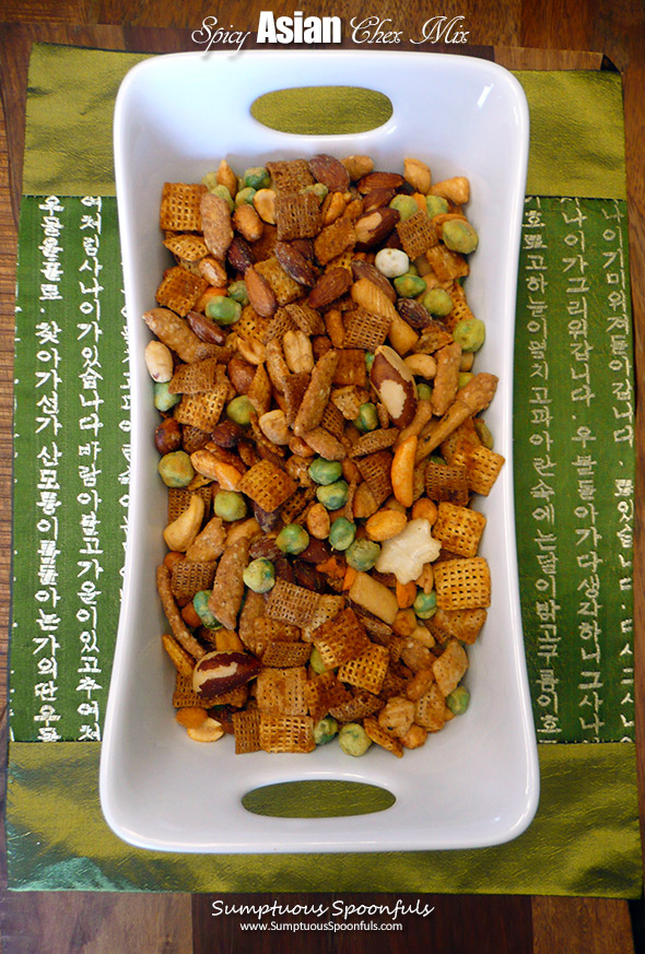 Spicy Asian Chex Mix ~ Sumptuous Spoonfuls #Asian #hot #snack #mix #recipe
